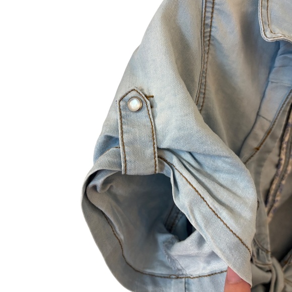 Jane Norman Cropped Denim Tie Front Shirt Blue Size M/L UK 14 - Picture 5 of 10